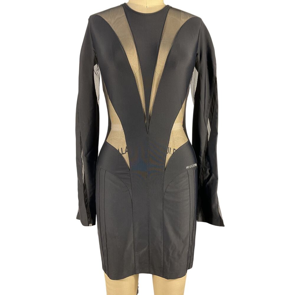 Mugler Sculpting Black Body Shaping Mini Dress Size 38 EU / US 6 - Picture 2 of 7